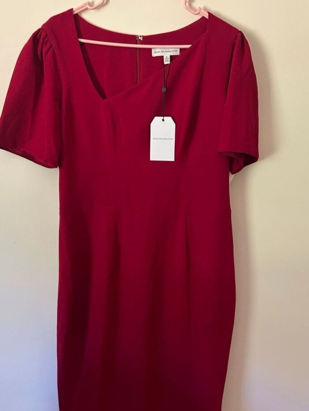 Dress the Population Red Puff Sleeve Midi Dress NWT XL